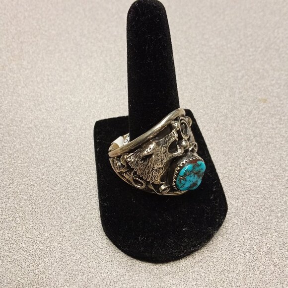 Turquoise & Sterling Silver Navajo Handmade Ring By Jeanette Saunders - Picture 5 of 5